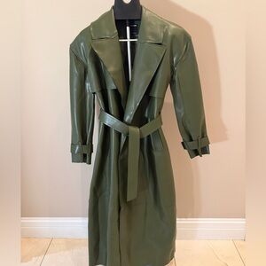 Naked Wardrobe Olive Vegan Leather Trench Coat